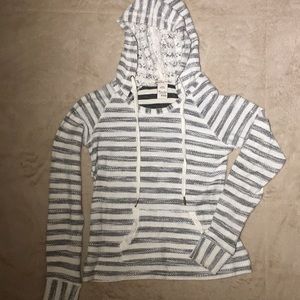 Striped and lace pullover sweatshirt